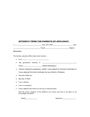 Affidavit from Parents of Applicant