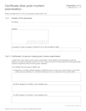 Certificate for Post-Mortem Cremation