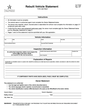 Rebuilt Vehicle Statement Form VTR-61