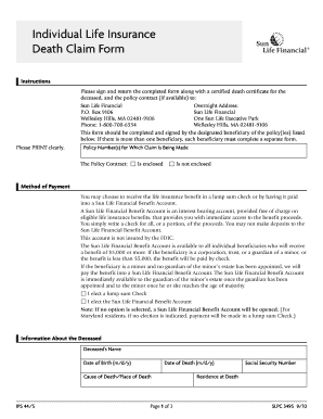 Individual Life Insurance Death Claim Form
