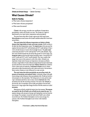Climate and Climate Change Worksheet