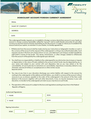 Domiciliary Account Opening Form