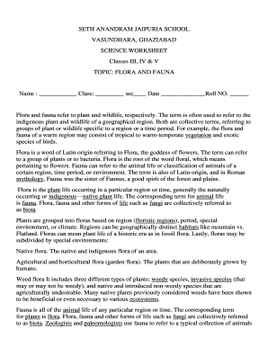 Science Worksheet on Flora and Fauna