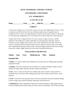 EVS Worksheet on Forests