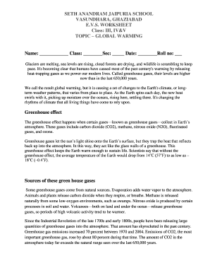 Global Warming Worksheet