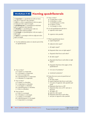Naming Quadrilaterals Worksheet