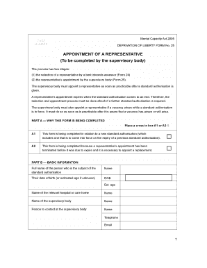 Mental Capacity Act 2005 Deprivation of Liberty Form 25