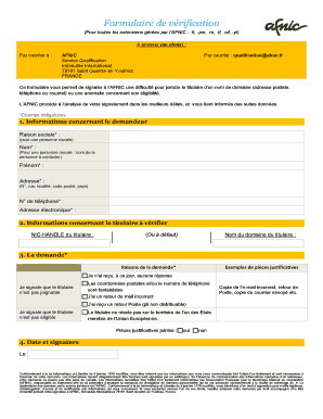 Formulaire de vérification