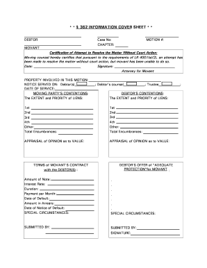 Bankruptcy Motion Information Cover Sheet