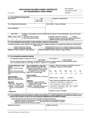 Pennsylvania Employment Certificate Application
