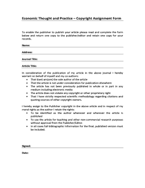 Copyright Assignment Form for Journal Article