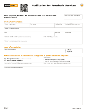 Notification for Prosthetic Services