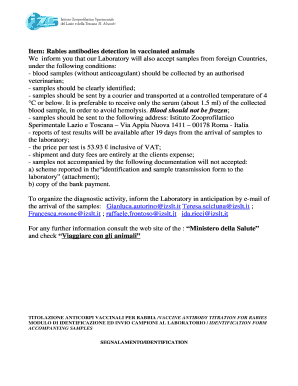 Rabies Vaccine Antibody Titration Form