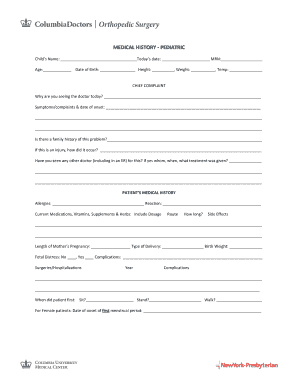 Pediatric Medical History Form