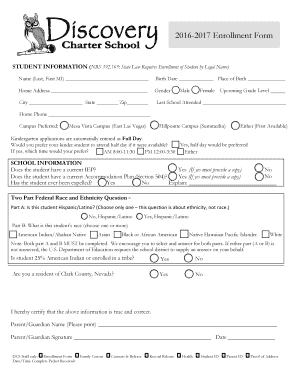 2016-2017 Student Enrollment Form
