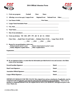 2014 Official Absentee Form