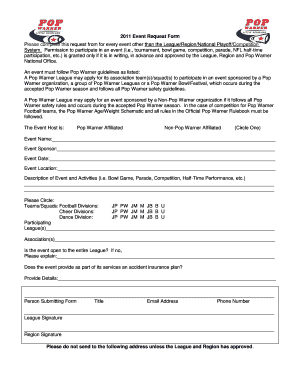 Pop Warner Event Request Form