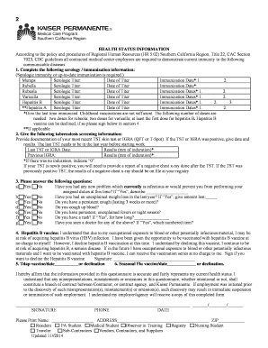 Health Status Information Form