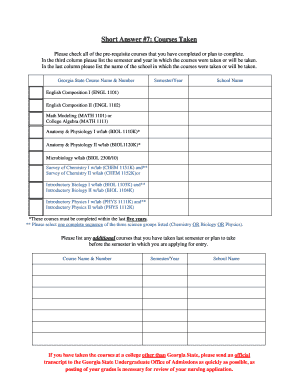 Georgia State Nursing Prerequisite Form