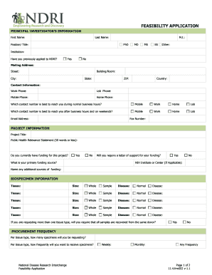 Feasibility Application for Biospecimen Research