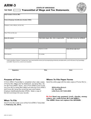 Arkansas W-2 Transmittal Form ARW-3