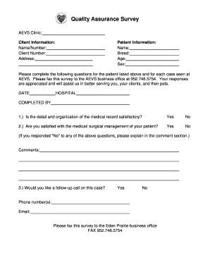 AEVS Clinic Quality Assurance Survey