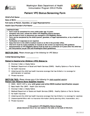 Washington State VFC Status Screening Form
