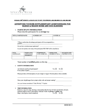 ADVENTURE TOURISM SUPPLEMENTARY QUESTIONNAIRE FOR SLEIGH