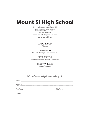 Mount Si High School Hall Pass and Planner