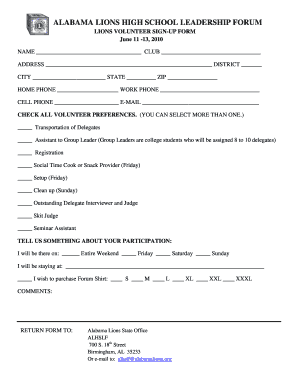 LIONS VOLUNTEER SIGNUP FORM