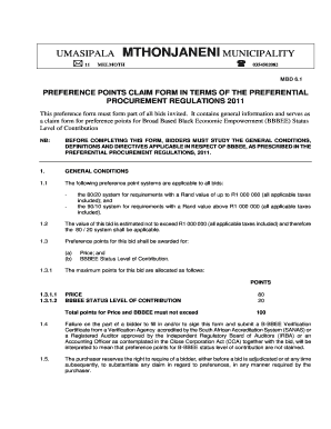 a claim form for preference points for Broad Based Black Economic Empowerment (BBBEE) Status - mthonjaneni org