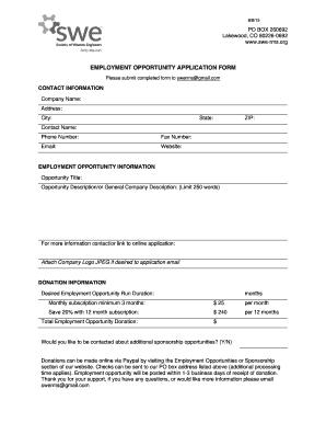 SWE-RMS EMPLOYMENT OPPORTUNITY APPLICATION FORM - swe-rms