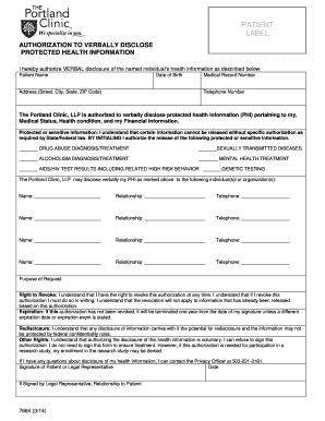 Patient Authorization to Verbally Disclose Protected Health Information