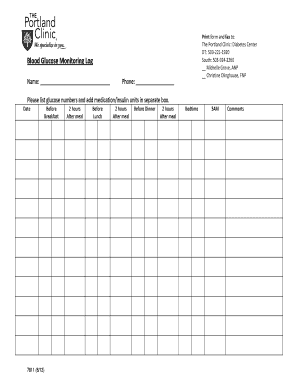 Medication competency answers - Blood Glucose Monitoring Log - The Portland Clinic