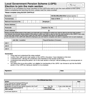 Local Government Pension Scheme Election Form
