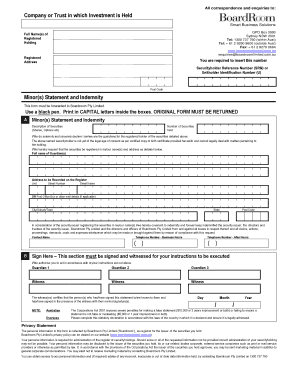 Minor's Statement and Indemnity Form