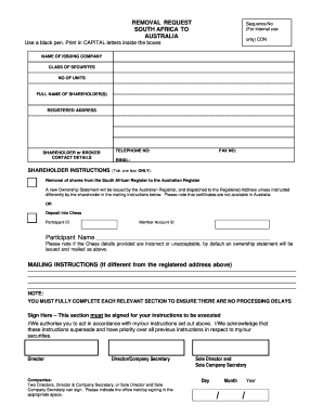 South Africa to Australia Share Removal Request