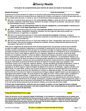 Formulario de consentimiento para Centros de salud con base en las escuelas