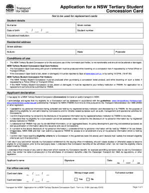 NSW Tertiary Student Concession Card Application