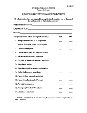 REPORT ON SUBSTITUTE TEACHING ASSIGNMENTS day and return - seafordbluejays