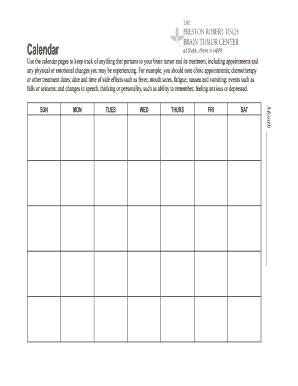 Brain Tumor Treatment Tracker Calendar