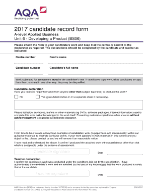AQA Candidate Record Form