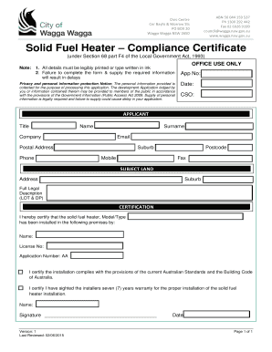 Solid Fuel Heater Compliance Certificate