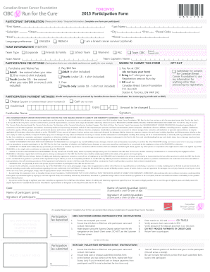 2015 Canadian Breast Cancer Foundation CIBC Run for the Cure Participation Form