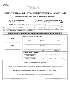 US Navy Submarine Veteran License Plate Application