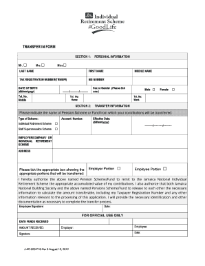 Jamaica National Individual Retirement Scheme Transfer Form