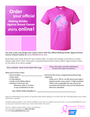 Making Strides Against Breast Cancer Shirt Order Form