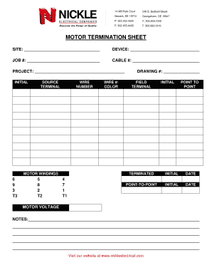 Motor Termination Sheet
