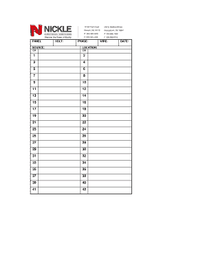 Electrical Panel Circuit Identification Form