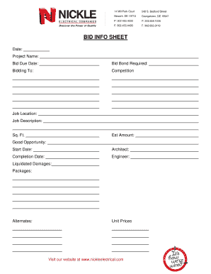 Bid Info Sheet